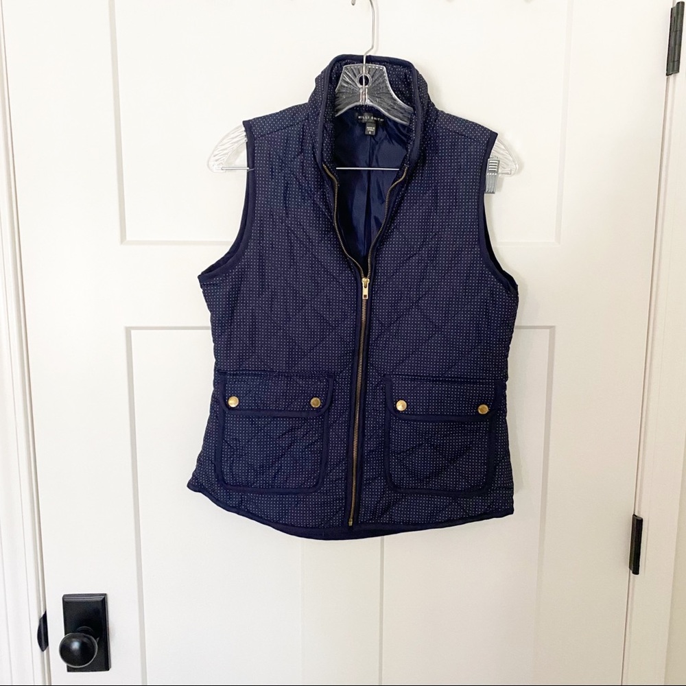 Willi Smith navy and white pin dot puffer vest size small
